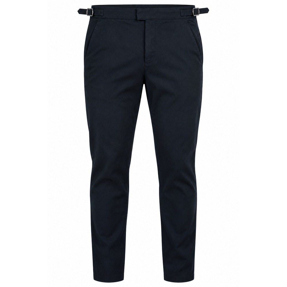 Mauvais Beaufort Stretch Chinos Navy Blue Slim Fit Buckle Waist Pants W38 NEW